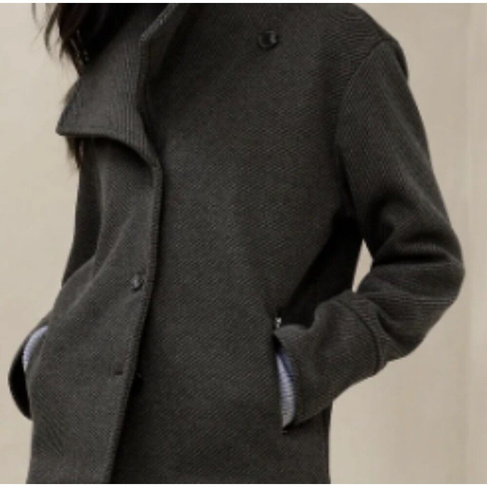 Banana Republic Dark Charcoal Size M Brushed Twill Knit Moto Jacket Coat Cropped - Picture 8 of 16